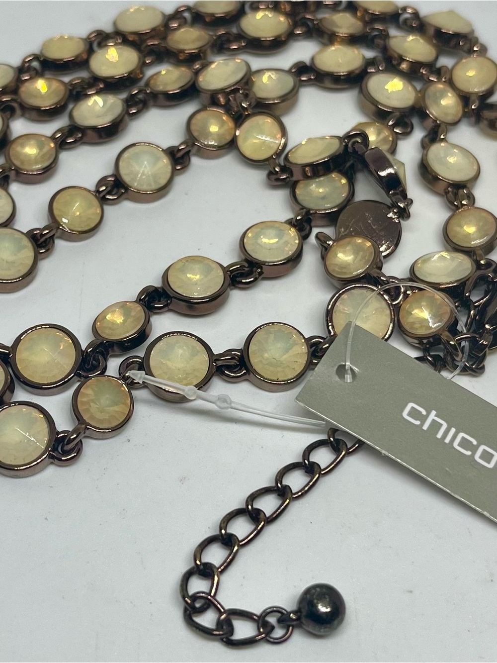 Chico's Opalescent Cream Bezel Necklace NWT